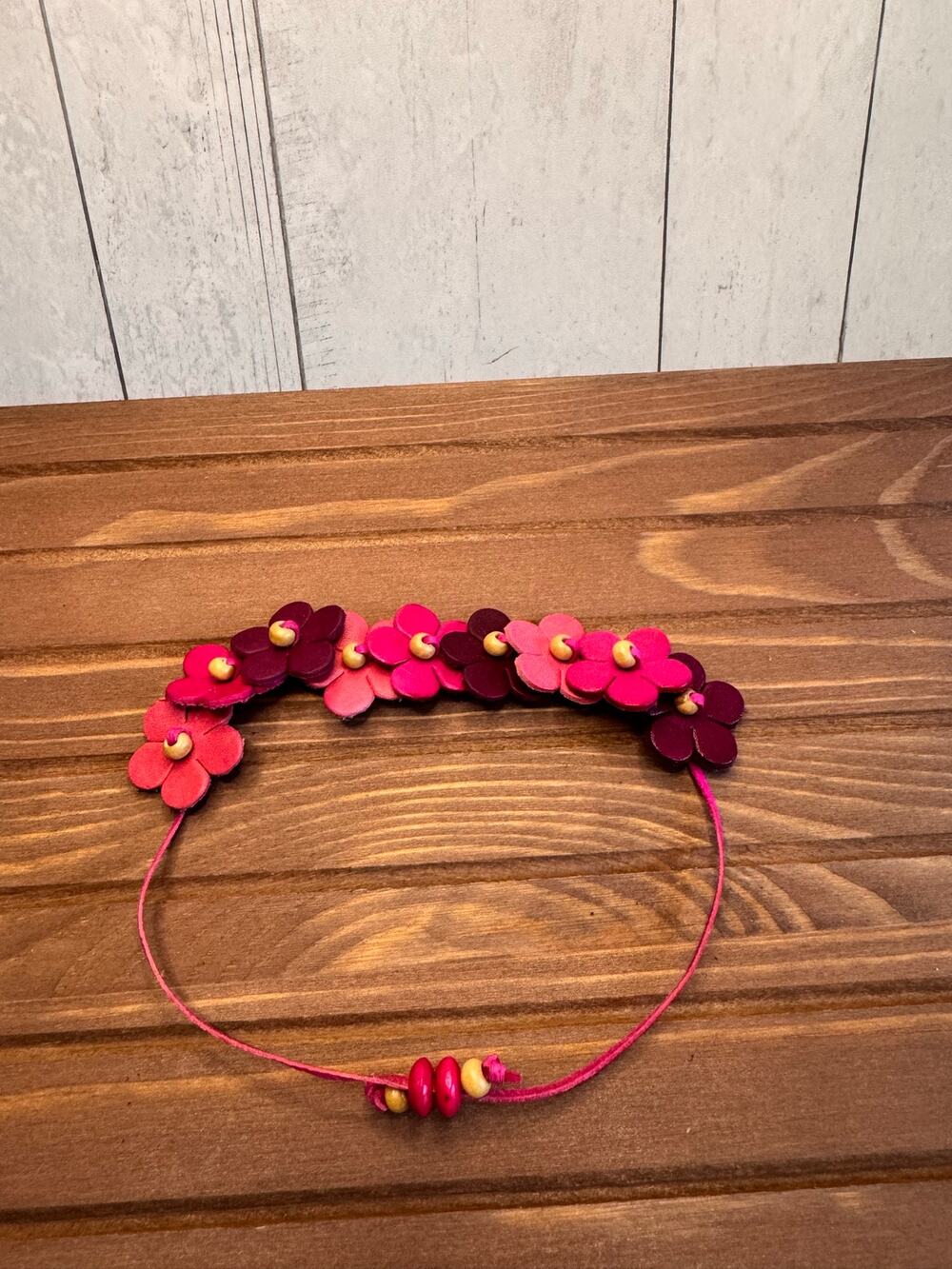 Handmade Genuine Leather Pink Flower Bracelet Pink Boho Daisy Bracelet NEW